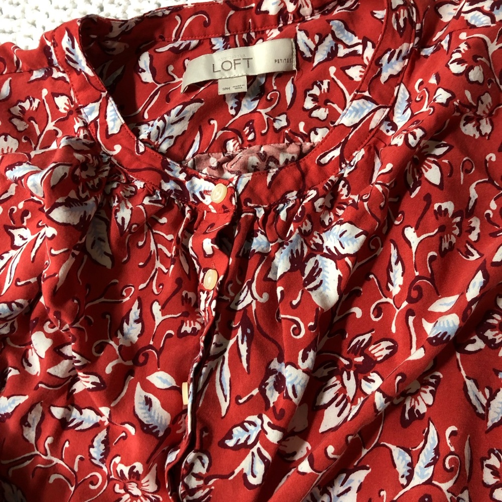 Loft small Petite Maternity Border Floral Henley Shirtdress